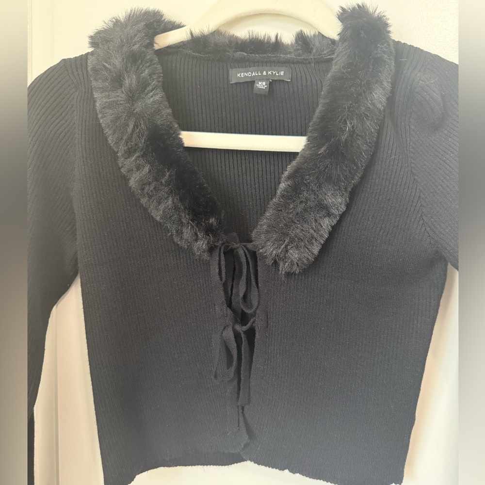 Kendall & Kylie Black Faux Fur Cardigan